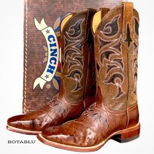 CINCH NEW Full Quill Ostrich Leather Square Toe Cowgirl Cowboy Western Boots 10